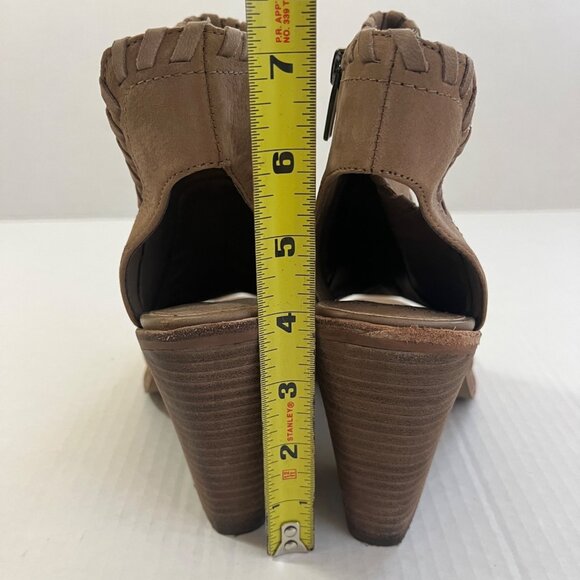 Vince Camuto Leather Peep Toe Heeled Ankle Booties Sz 7 Chunky Boho Chic Western - Picture 6 of 7